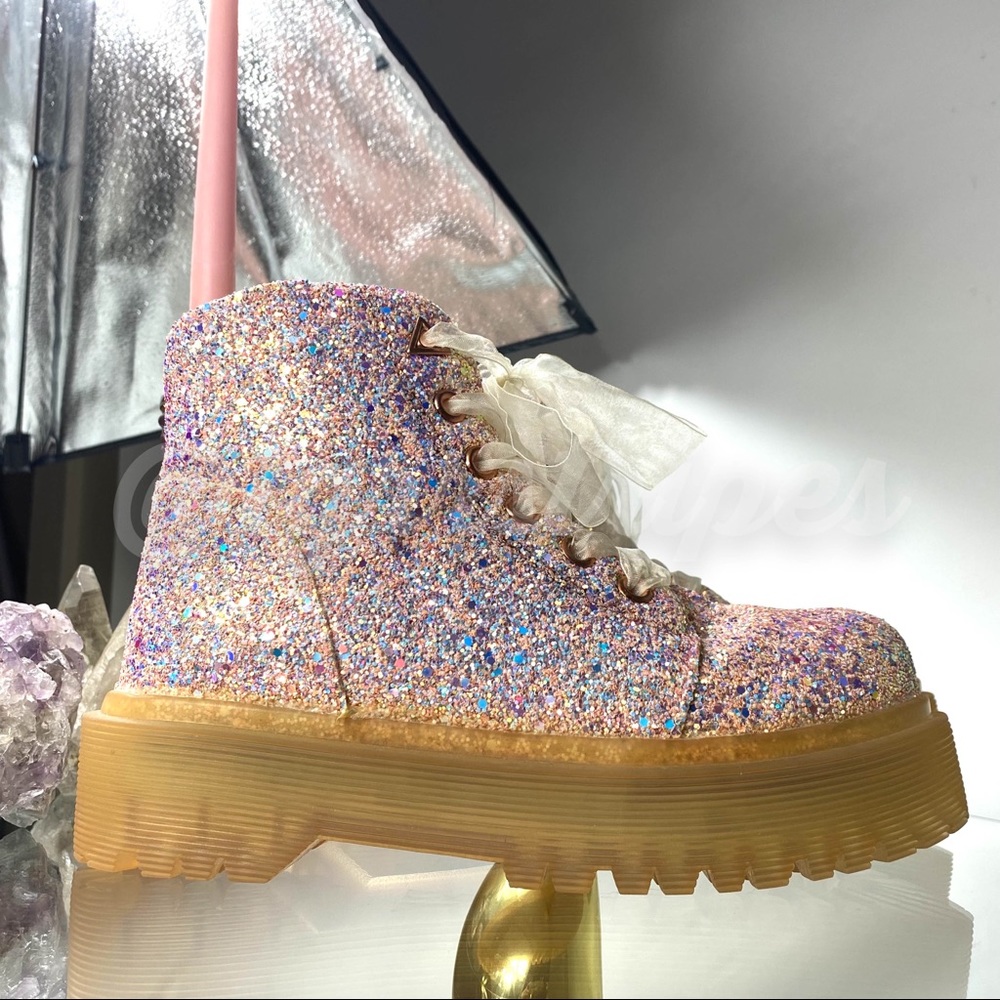 Y.R.U. | Pink Glitter Slayr Combat Boots